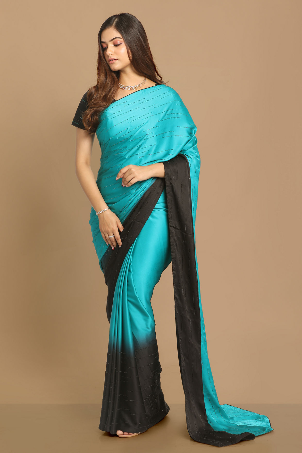 Light Blue And Black Combination Saree image number 4